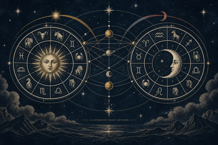 Editorial illustration accompanying: What does a balanced synastry reading do with one clear strength and one clear strain?