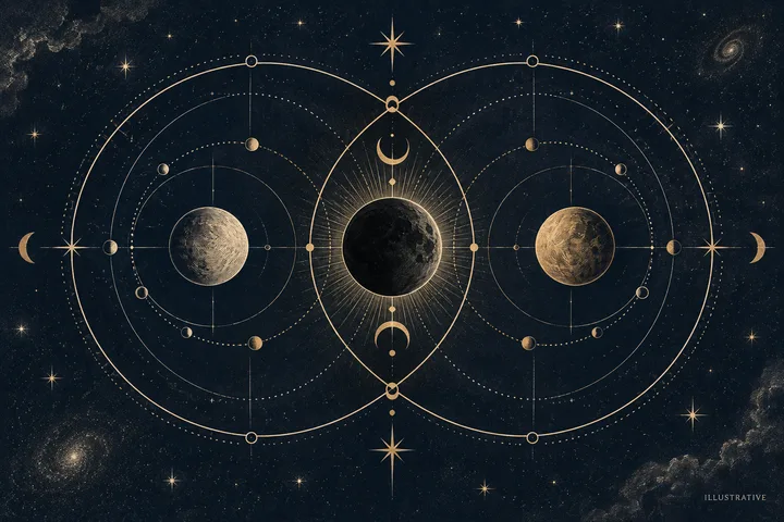 Editorial illustration accompanying: What is Black Moon Lilith in synastry, and why must the calculation be named?