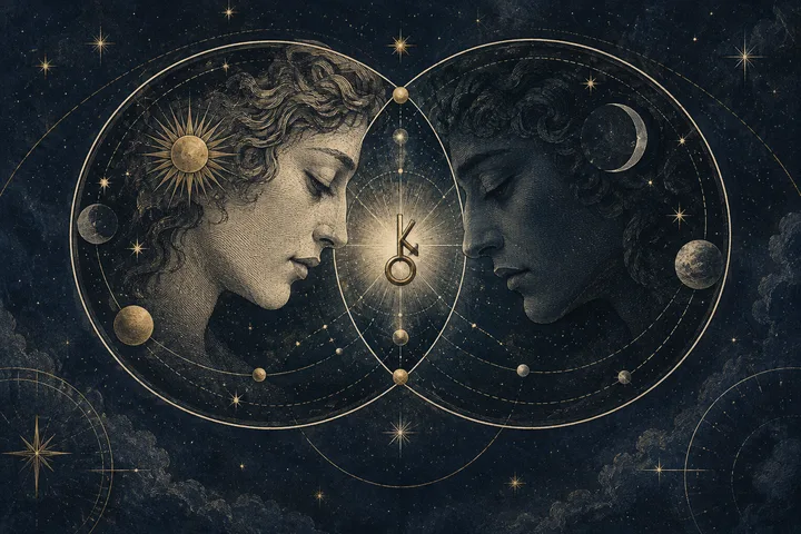 Editorial illustration accompanying: What does Chiron in synastry describe when one person feels exposed around the other?