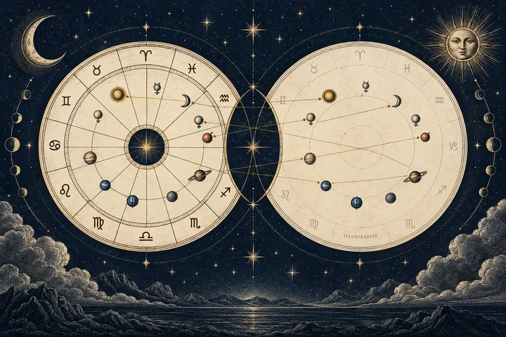 Illustrative Moon path crossing a zodiac sign boundary, showing why the unknown birth time can create two lunar possibilities.