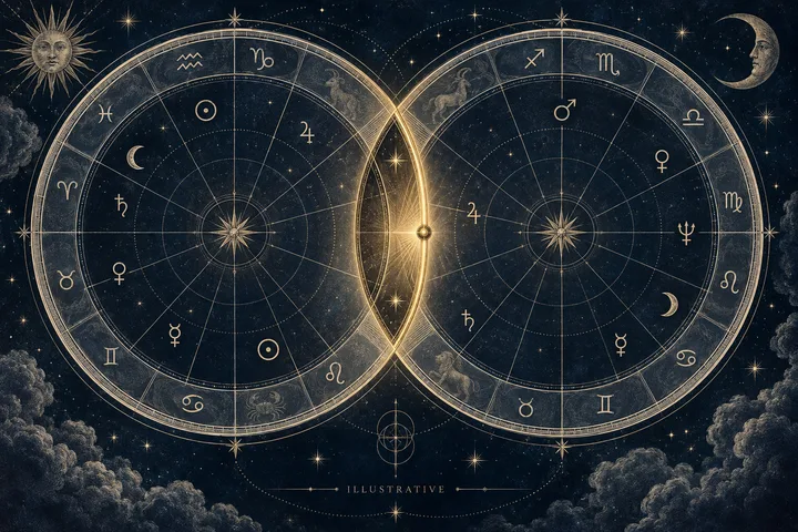 Editorial illustration accompanying: How can a house cusp contact matter when no planet-to-planet synastry aspect is close?