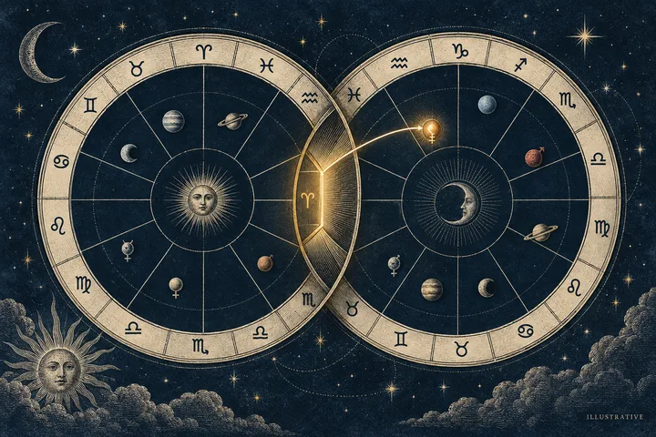 Editorial illustration accompanying: How can a house cusp contact matter when no planet-to-planet synastry aspect is close?