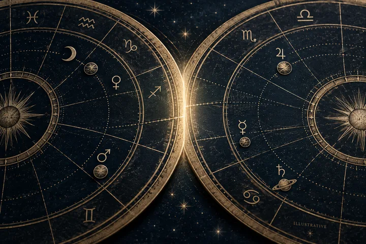 Editorial illustration accompanying: How can a house cusp contact matter when no planet-to-planet synastry aspect is close?