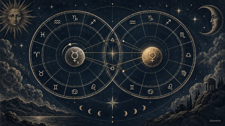 Editorial illustration accompanying: How should you interpret a retrograde personal planet in synastry?