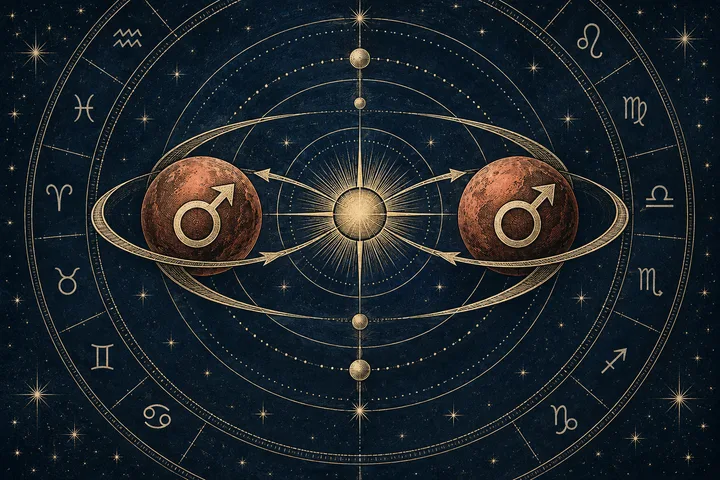 Editorial illustration accompanying: How can Mars synastry become a question about shared initiative instead of chemistry alone?