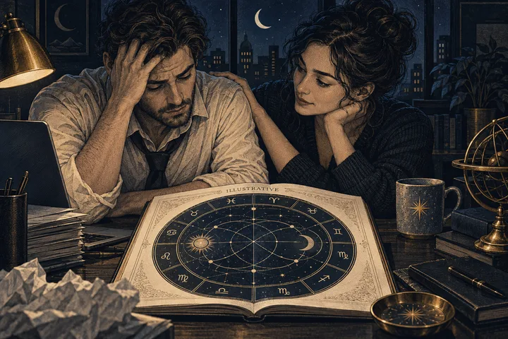 Editorial illustration accompanying: How should couples use a placement comparison when one partner is under unusual work stress?