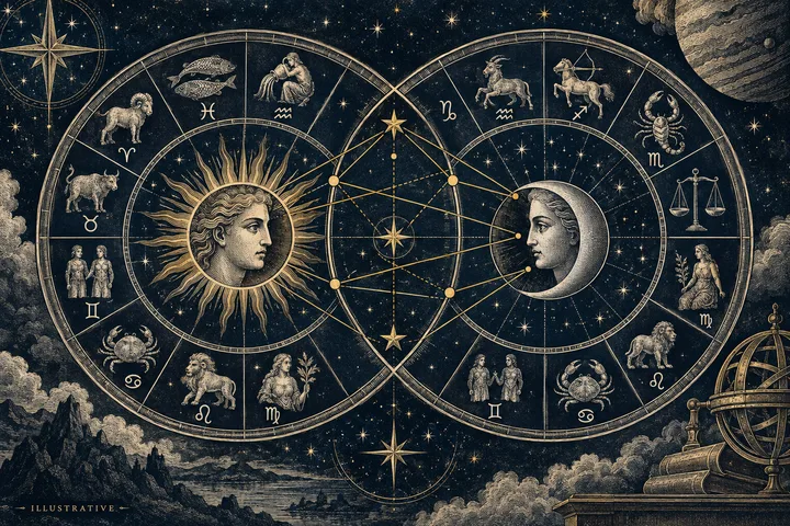 Editorial illustration accompanying: How should you rank several synastry aspects between the same two people?