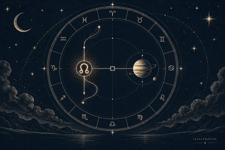Editorial illustration accompanying: How should you read an aspect involving a lunar node differently from one involving a planet?