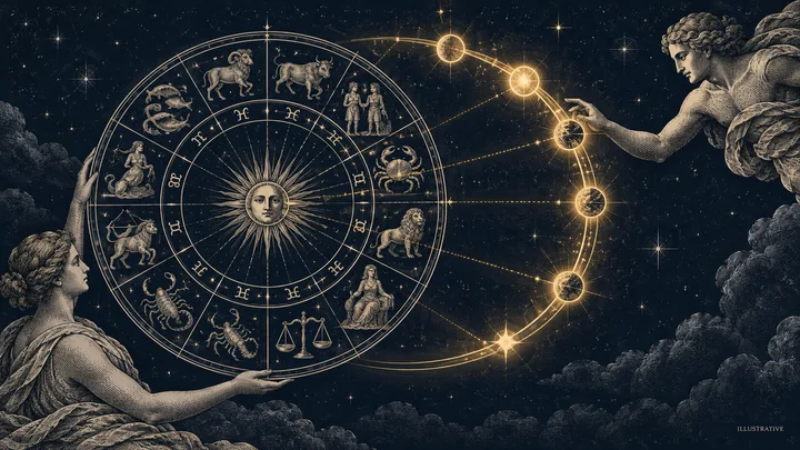 Editorial illustration accompanying: How can you separate a person's natal pattern from what a synastry contact activates?