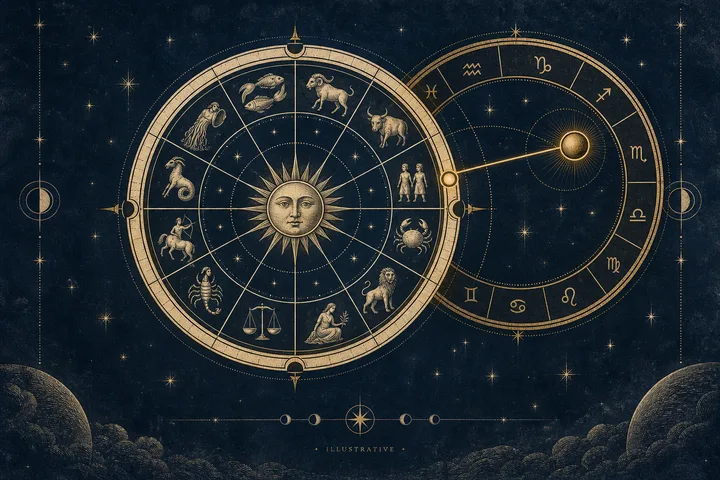 Editorial illustration accompanying: How can you separate a person's natal pattern from what a synastry contact activates?