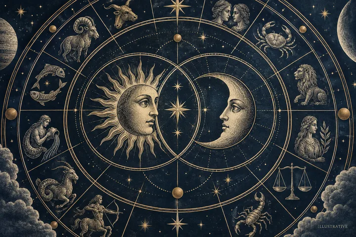 Editorial illustration accompanying: What does a synastry chart reveal when easy aspects outnumber difficult ones?
