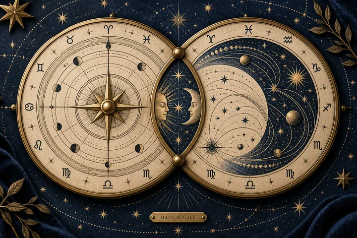 Editorial illustration accompanying: How should partners use synastry when one needs a plan and the other prefers spontaneity?