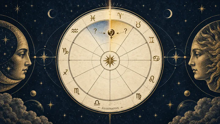 Editorial illustration accompanying: What should a synastry reader do when a partner's planet sits near a house cusp?