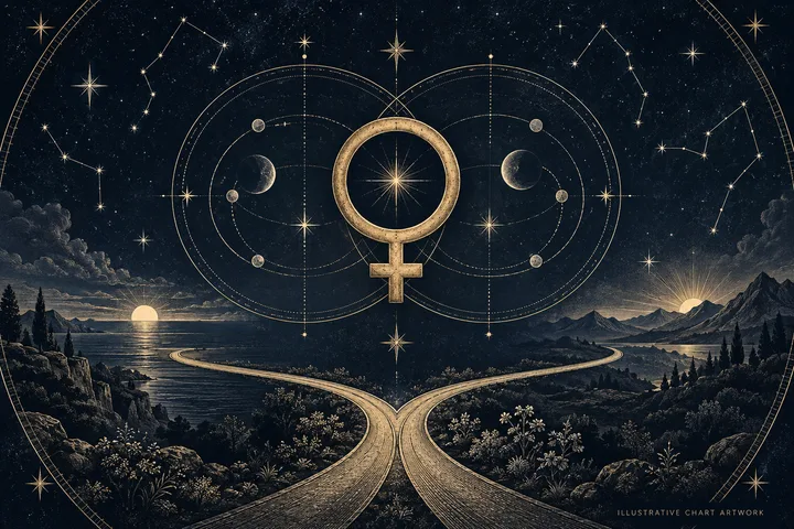 Editorial illustration accompanying: What should you ask when Venus compatibility looks easy but shared priorities still clash?