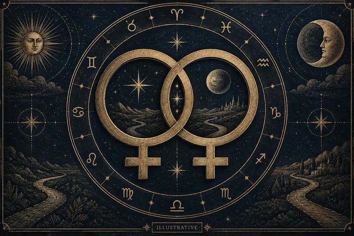 Editorial illustration accompanying: How can Venus synastry describe preference without deciding whether values truly match?