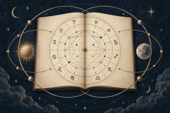 Editorial illustration accompanying: What should you explain first when sharing a synastry report with someone new to astrology?