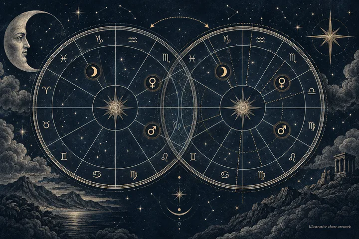 Editorial illustration accompanying: Why can a house overlay change while the Moon, Venus, and Mars signs stay the same?