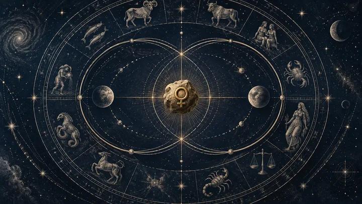 Editorial illustration accompanying: Why should a synastry reading name the asteroid, not just its myth?